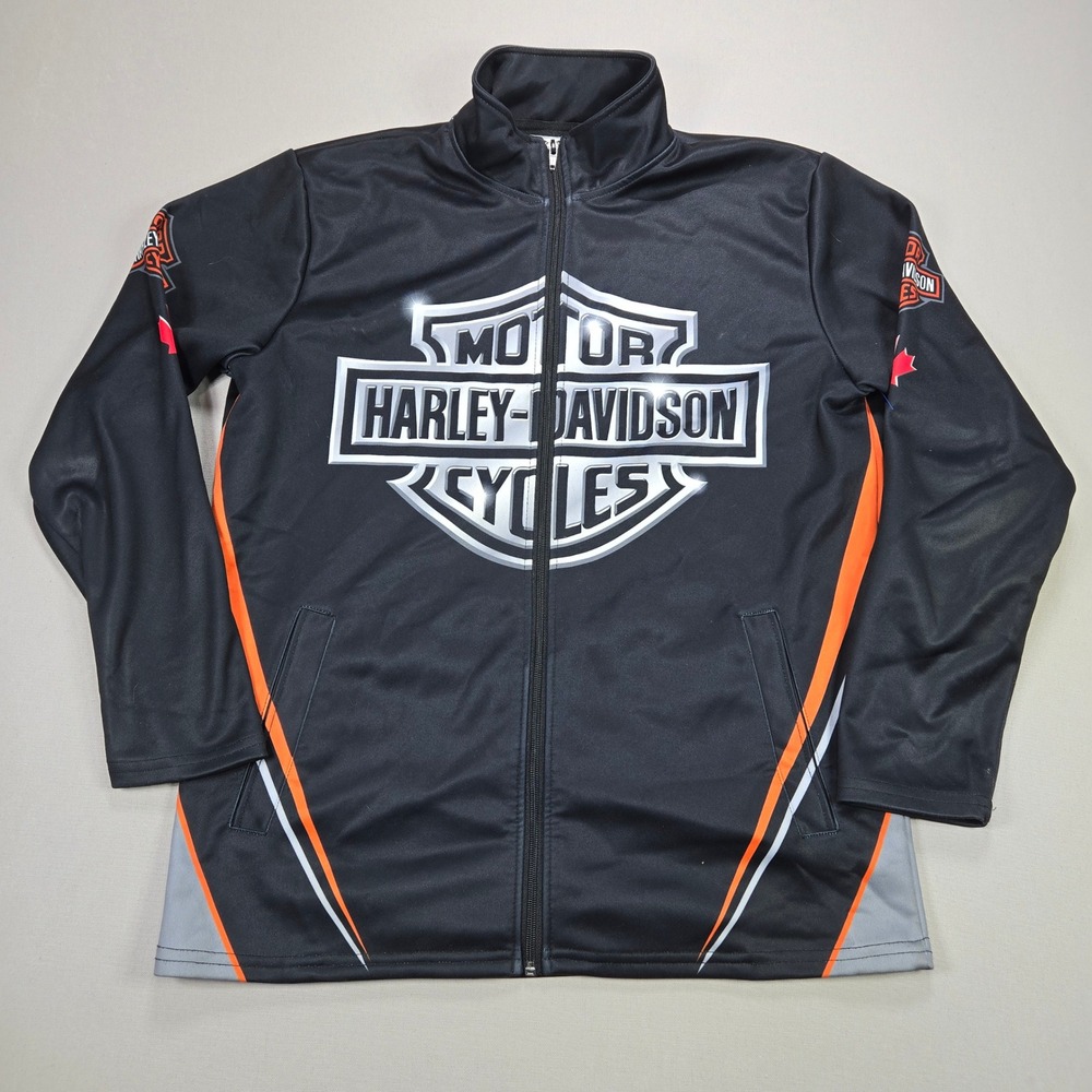 Harley Davidson Calgary Skull‎ Full Zip Track Jacket Men's Small Black Orange